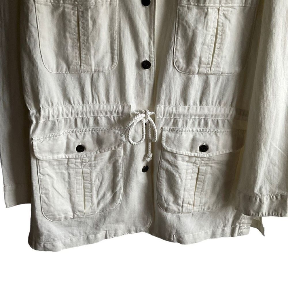 Faherty Jacket Utility White Cotton Linen Button Front Drawstring Belt Medium - Picture 6 of 11